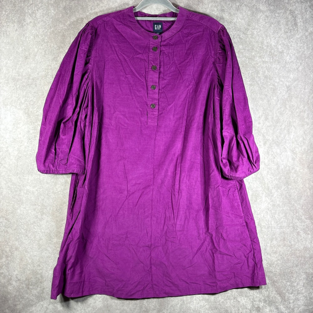 GAP Dress Womens XXL Purple Corduroy Henley Mini Balloon Sleeve Pockets Boho NEW